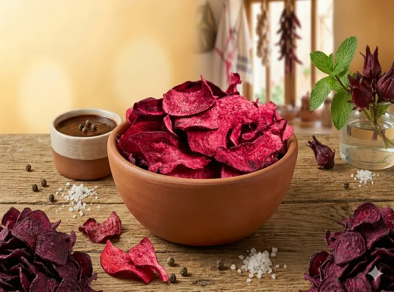 Chips de jamaica deshidratados de la línea Chips Vegetales Premium